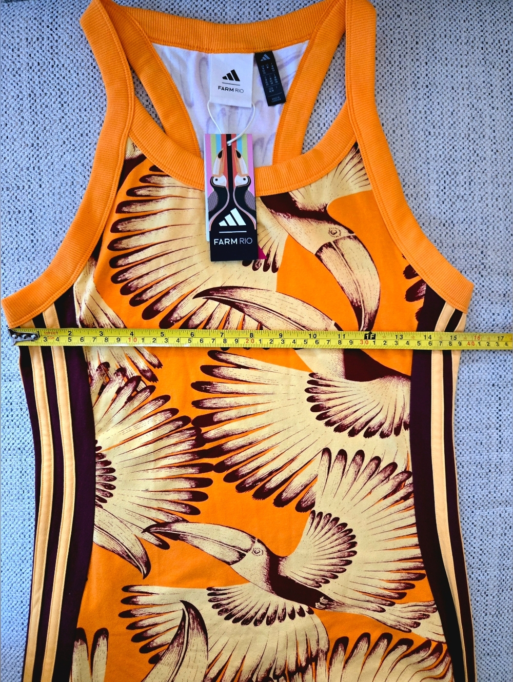 NWT ADIDAS x FARM RIO Orange Graphic Tucan Print Slim Sleeveless Dress Size: M - Picture 12 of 12